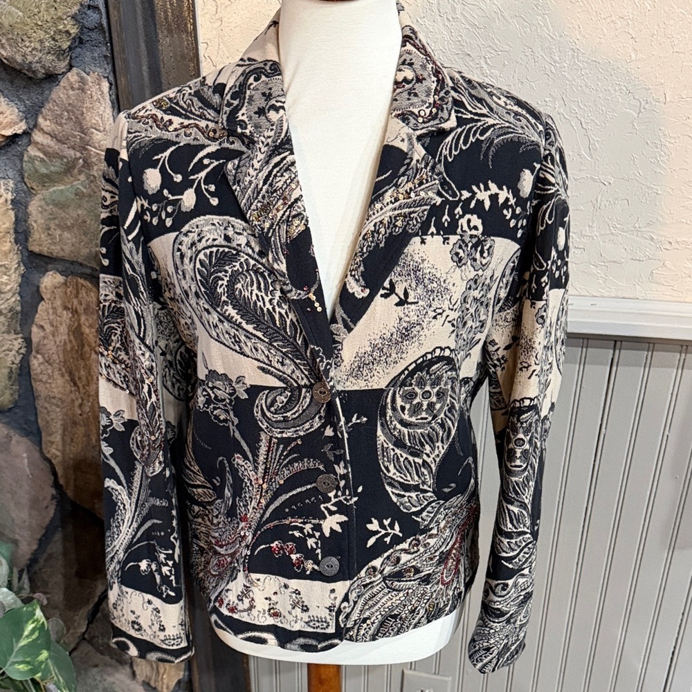 Chico's Black and Cream Paisley Blazer